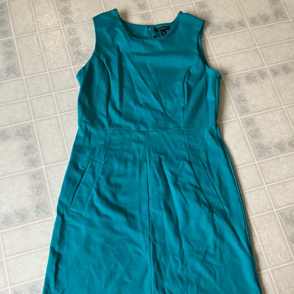 Lands End Seamed Turquoise Ponte Knit Sheath with pockets‎